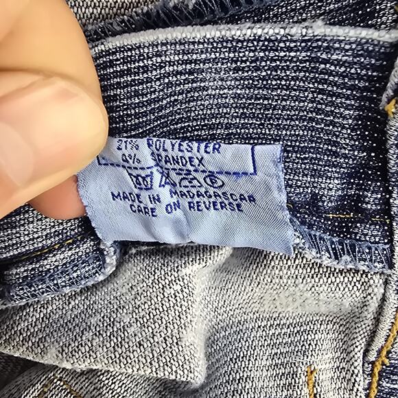 Vintage Apollo Jeans 5/6 Pinstripe Buckle Pockets Blue Mid Rise Y2K Distressed - Picture 9 of 16